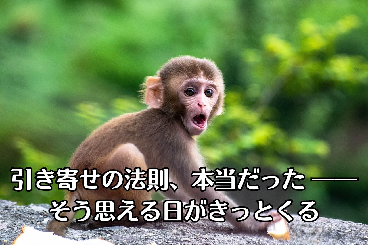 子ザルが大きな口を開けて、びっくりしている